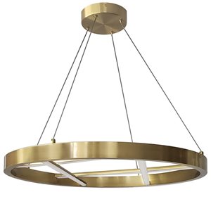 Lustre moderne intégré à DEL Dante de Dainolite 24 po diamètre avec diffuseur en silicone blanc, laiton patiné - 40 W