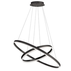 Lustre moderne à deux anneaux Circulo Dainolite 97 W 29 l. x 14 po h. à diffuseur en acrylique blanc, noir mat