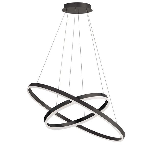 Dainolite Circulo 29 W x 14-in H Matte Black Modern Dual Ring Chandelier w/ White Acrylic Diffuser - 97 W