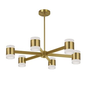 Lustre moderne intégré à DEL Wilson Dainolite 6 lumières 28 po diamètre à diffuseur en acrylique blanc, laiton patiné