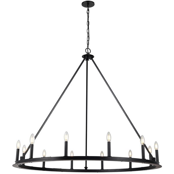 Lustre transitionnel Colby de Dainolite 12 lumières 48 po diamètre, noir mat