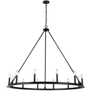 Lustre transitionnel Colby de Dainolite 12 lumières 48 po diamètre, noir mat