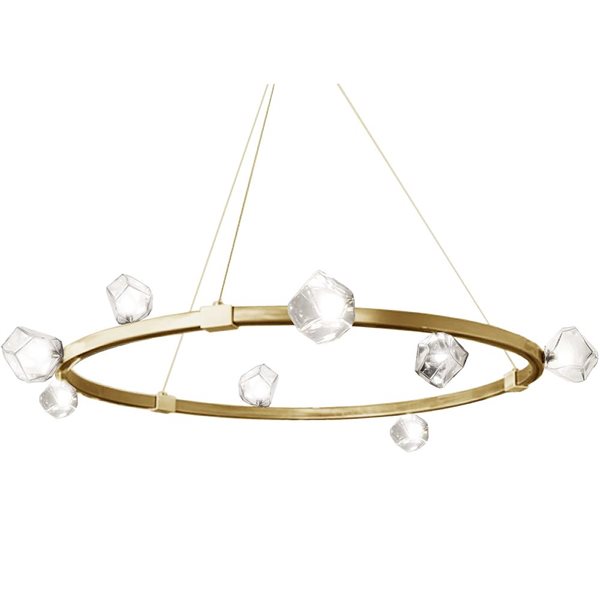 Lustre rond moderne Pearlene de Dainolite 42 po diamètre avec verre transparent, laiton patiné