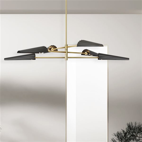 Lustre contemporain à 3 niveaux Cassie de Dainolite 6 lumières 48 l. x 6 po h., laiton patiné/noir mat