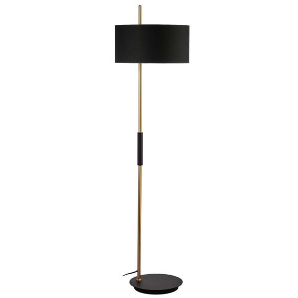 Lampe sur pied d’accent Fitzgerald de Dainolite 62 po avec abat-jour noir, noir mat/laiton patiné