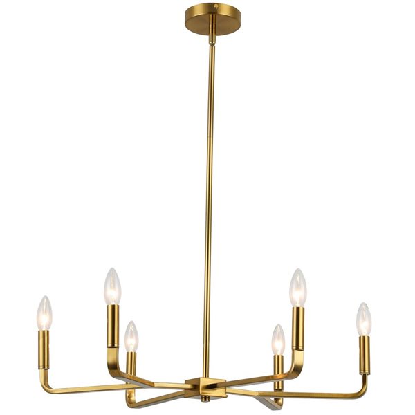 Lustre moderne Colette de Dainolite 6 lumières 24 po diamètre, laiton patiné