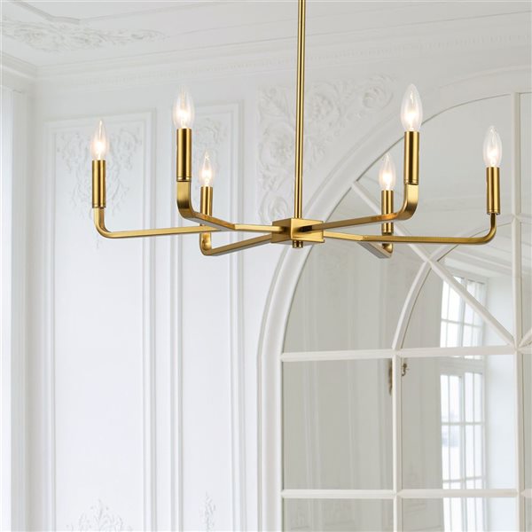 Lustre moderne Colette de Dainolite 6 lumières 24 po diamètre, laiton patiné