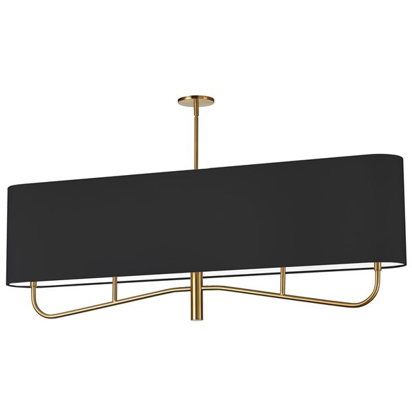 Dainolite Eleanor 54-in L 4-Light Aged Brass Linear Shape Transitional Chandelier w/ 1 Black/White Fabric Shade