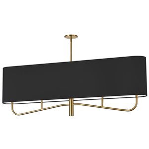 Dainolite Eleanor 54-in L 4-Light Aged Brass Linear Shape Transitional Chandelier w/ 1 Black/White Fabric Shade