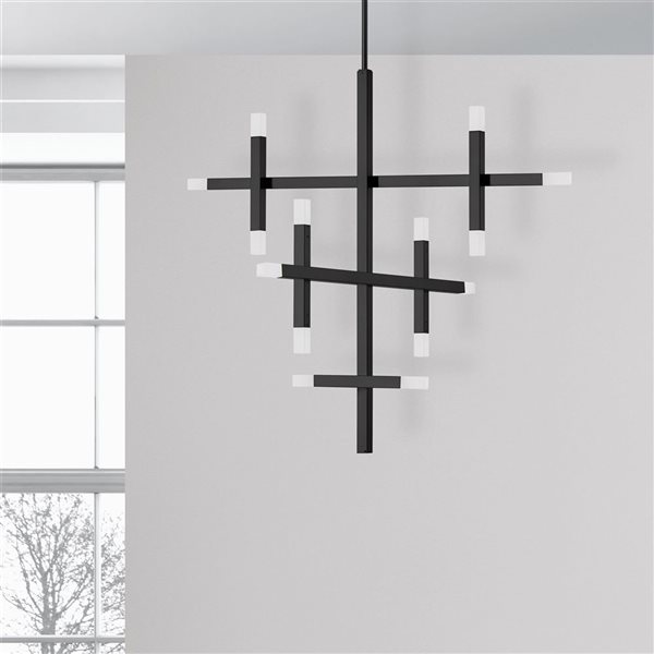 Lustre moderne Acasia de Dainolite 14 lumières 36 l. x 28 p. x 32 po h. à diffuseur en acrylique givré, noir mat