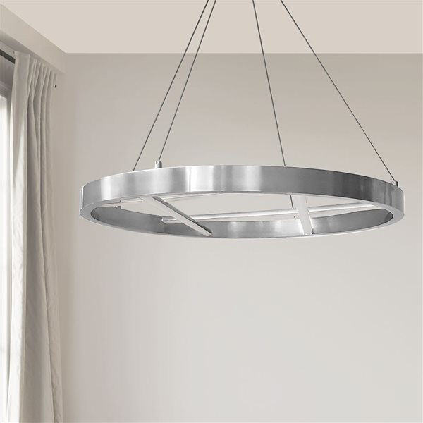 Lustre moderne Dante de Dainolite à DEL intégré 40 W 24 po diamètre  avec diffuseur en silicone blanc, chrome poli