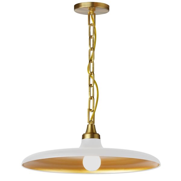 Dainolite Quentin 1-Light Aged Brass Pendant with Matte White/Gold Shade