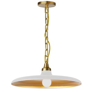 Dainolite Quentin 1-Light Aged Brass Pendant with Matte White/Gold Shade