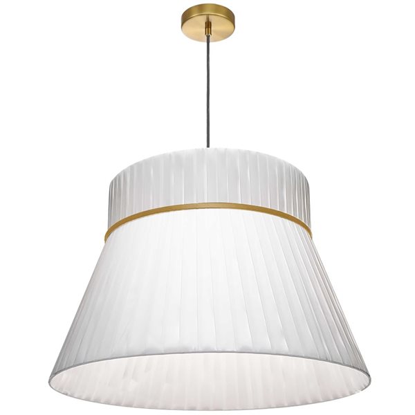 Dainolite Rochelle 1-Light Aged Brass Incandescent Pendant with White Ribbon Shade