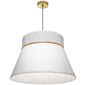 Dainolite Rochelle 1-Light Aged Brass Incandescent Pendant with White Ribbon Shade