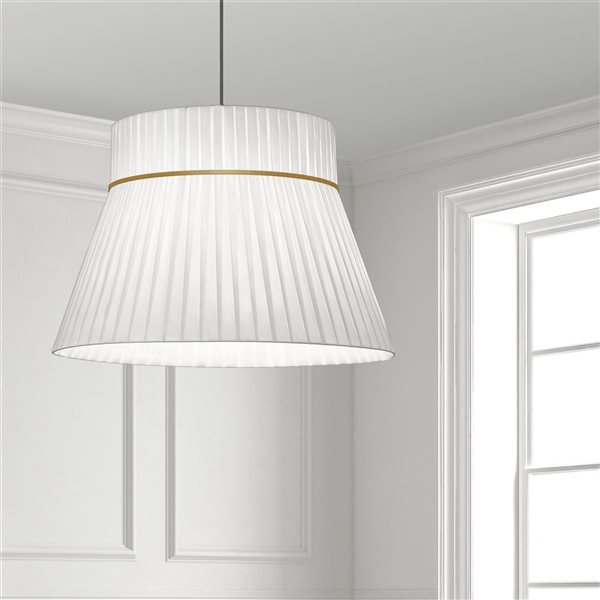 Dainolite Rochelle 1-Light Aged Brass Incandescent Pendant with White Ribbon Shade