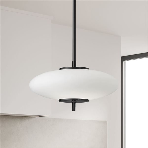 Dainolite Maddie LED 16 W Opal White Glass Pendant - Matte Black Finish