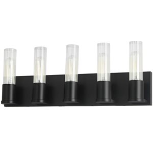 Dainolite Tube 5-Light Matte Black Vanity Light with Clear Fluted Glass