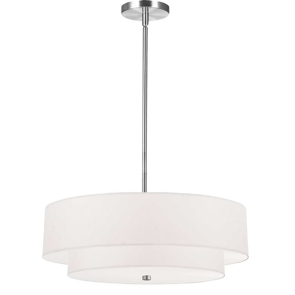 Suspension chromée brillante 2 étages Everly de Dainolite à 4 lumières avec abat-jour blanc