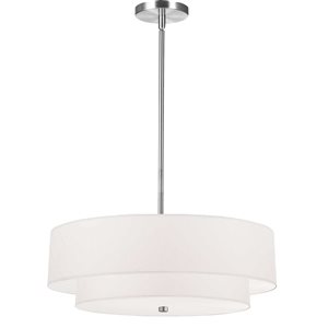 Suspension chromée brillante 2 étages Everly de Dainolite à 4 lumières avec abat-jour blanc