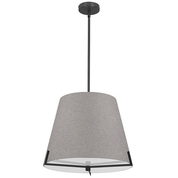 Luminaire suspendu Preston de Dainolite à 4 lumières 19 po de diamètre noir mat, abat-jour en tissu gris