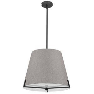 Luminaire suspendu Preston de Dainolite à 4 lumières 19 po de diamètre noir mat, abat-jour en tissu gris