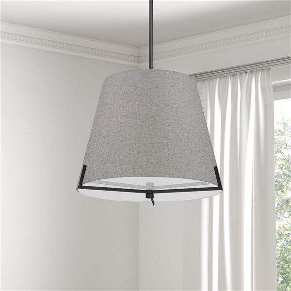 Dainolite Preston 4-Light Matte Black 19-in dia Pendant - Grey Fabric Shade