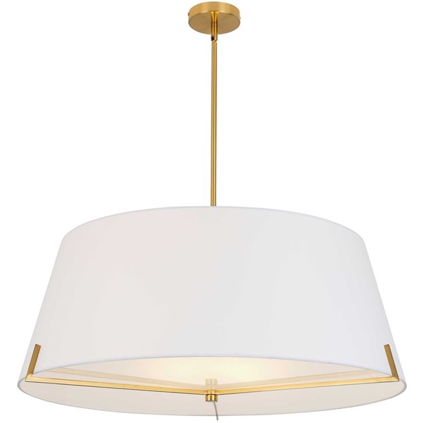 Dainolite Preston 4-Light 33-in dia Aged Brass Pendant with White Fabric Shade