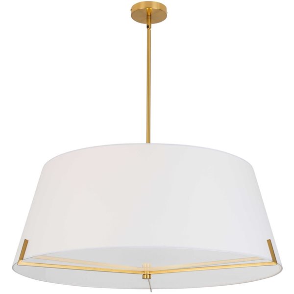 Dainolite Preston 4-Light 33-in dia Aged Brass Pendant with White Fabric Shade