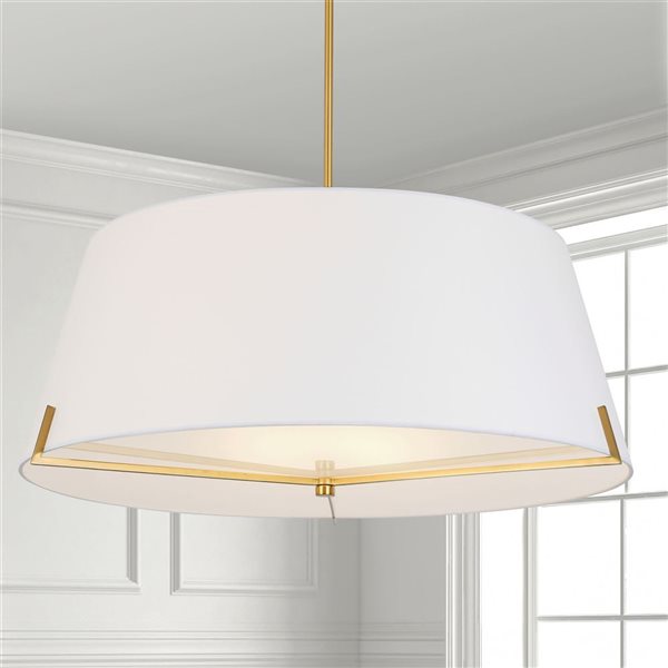 Dainolite Preston 4-Light 33-in dia Aged Brass Pendant with White Fabric Shade