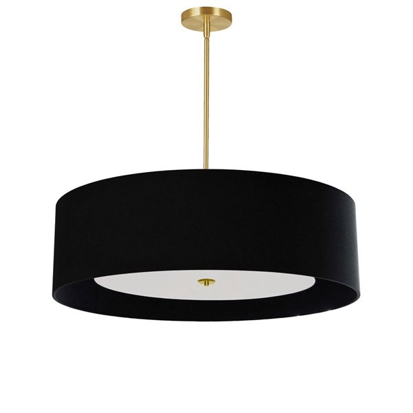 Dainolite Helena 4-Light 30-in dia Aged Brass Pendant with Black Shade and White Diffuser