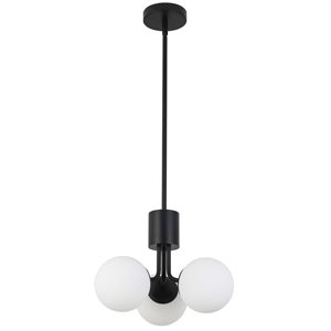 Dainolite Amanda 3-Light White Opal Glass Pendant - Matte Black