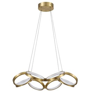 Dainolite Philo 25-in W Aged Brass Modern Integrated LED Chandelier w/ White Silicone Diffuser - 64 W