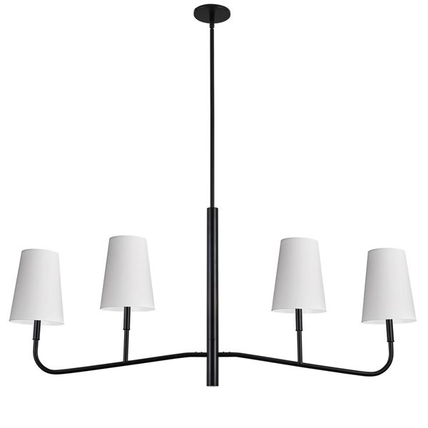 Dainolite Eleanor 53-in L 4-Light Matte Black Linear Shape Transitional Chandelier w/ 4 White Fabric Shades