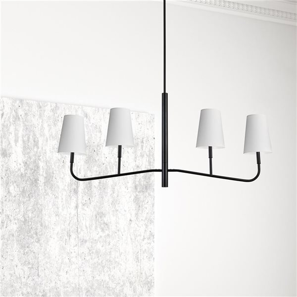 Dainolite Eleanor 53-in L 4-Light Matte Black Linear Shape Transitional Chandelier w/ 4 White Fabric Shades