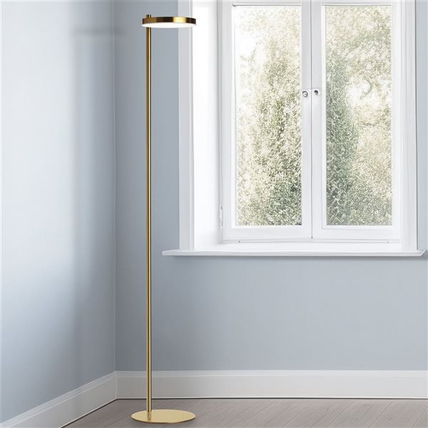 Lampe sur pied moderne Fia de Dainolite 1 lumière DEL 61 po, laiton patiné