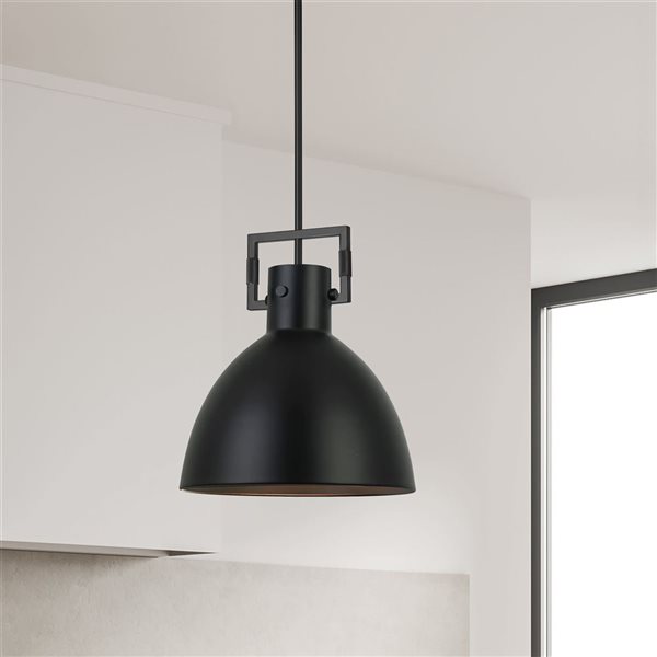 Dainolite Liberty 1-Light Matte Black Metal Shade Pendant - Matte Black Finish