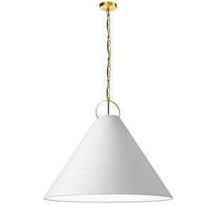 Lampe suspendue 32 po de diamètre Princeton de Dainolite 1 lumière en laiton patiné avec abat-jour blanc