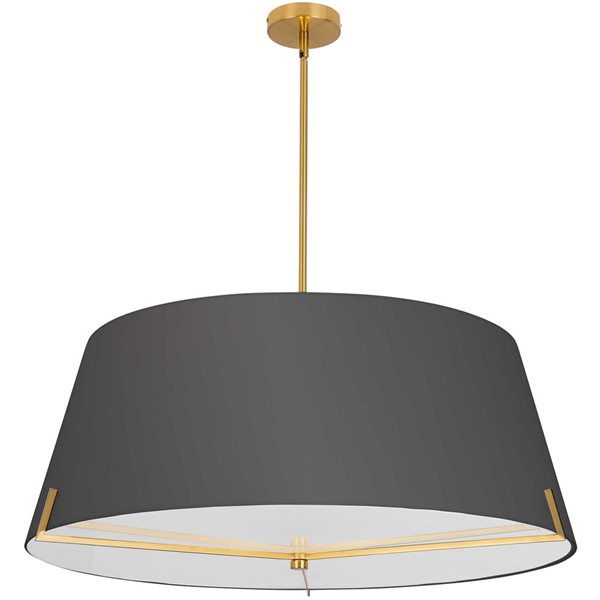 Luminaire suspendu Preston de Dainolite à 4 lumières 33 po de diamètre en laiton patiné avec abat-jour en tissu noir