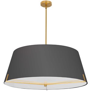 Luminaire suspendu Preston de Dainolite à 4 lumières 33 po de diamètre en laiton patiné avec abat-jour en tissu noir