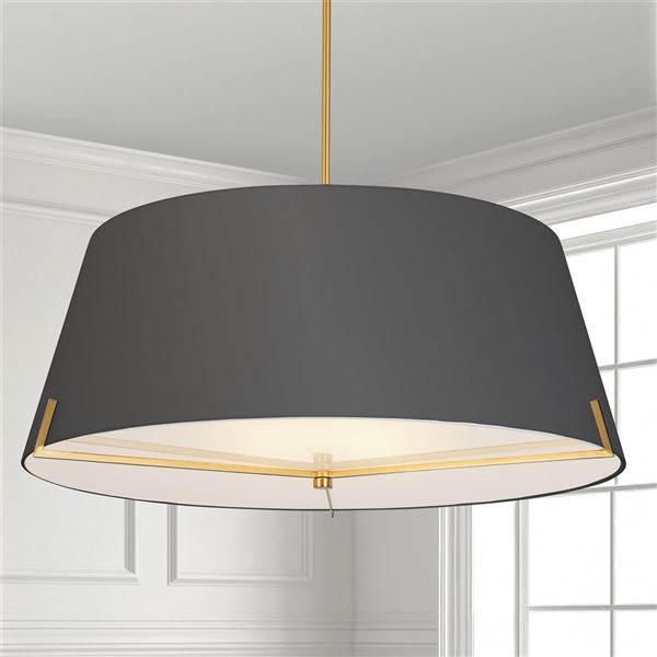 Dainolite Preston 4-Light 33-in dia Aged Brass Pendant with Black Fabric Shade