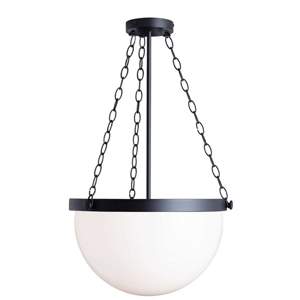 Dainolite Rhonda 1-Light White Glass Incandescent Pendant - Matte Black