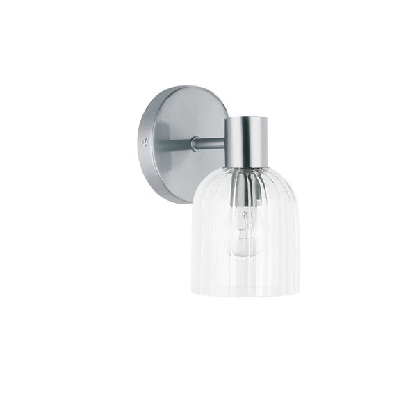 Dainolite Vienna 1-Light Incandescent Polished Chrome Wall Sconce - Clear Ribbed Glass