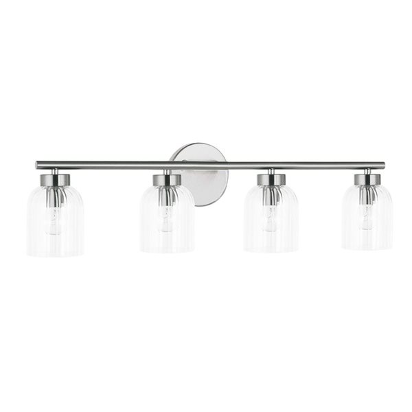 Dainolite Vienna 4-Light Polished Chrome Incandescent Vanity Light Fixture - Clear Ribbed Glass