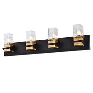 Dainolite Veronica 4-Light Clear Glass Vanity Light - Matte Black/Aged Brass