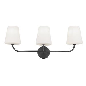 Dainolite Eleanor 3-Light White Opal Glass Vanity Light - Matte Black