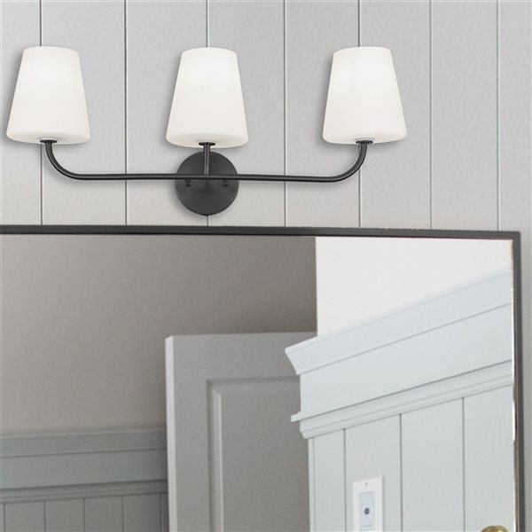 Dainolite Eleanor 3-Light White Opal Glass Vanity Light - Matte Black