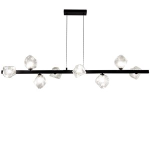 Lustre horizontal en verre transparent Pearlene de Dainolite à 8 lumières, noir mat