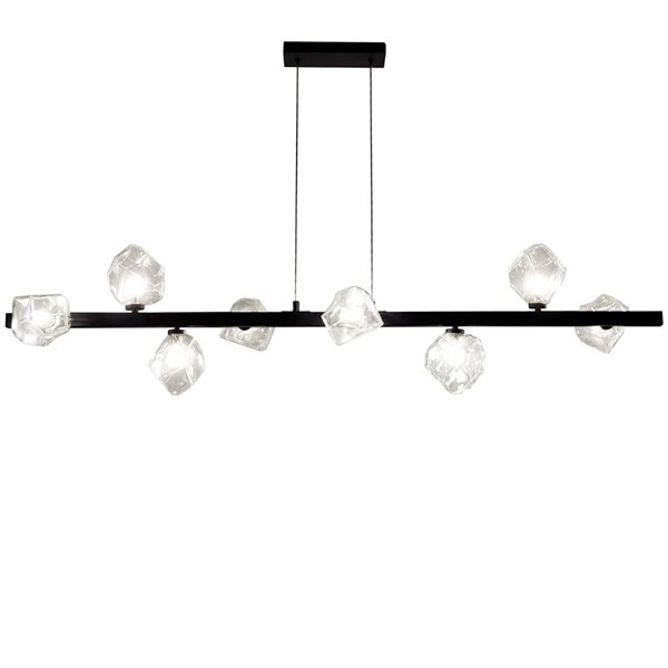Dainolite Pearlene 8-Light Horizontal Clear Glass Pendant - Matte Black