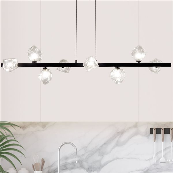 Dainolite Pearlene 8-Light Horizontal Clear Glass Pendant - Matte Black